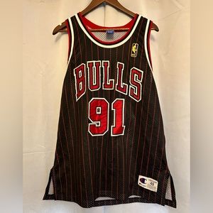 Champion Dennis Rodman Chicago Bulls NBA Gold Logo Authentic Jersey Size 48
